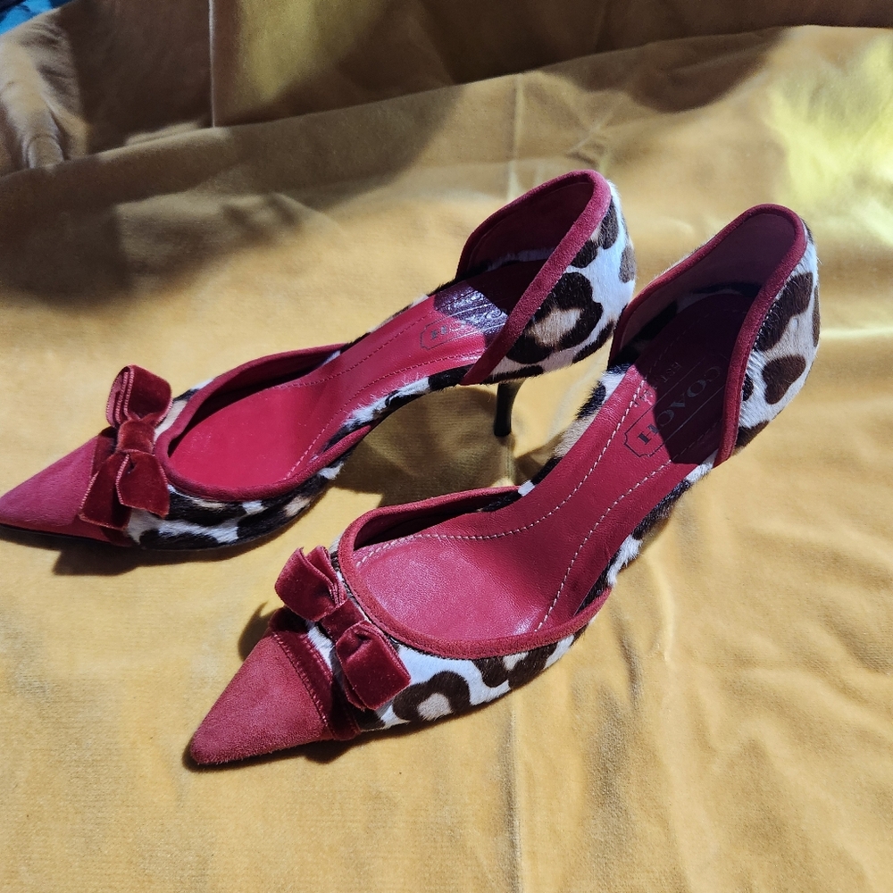 Coach Red and Leopard Print Heels